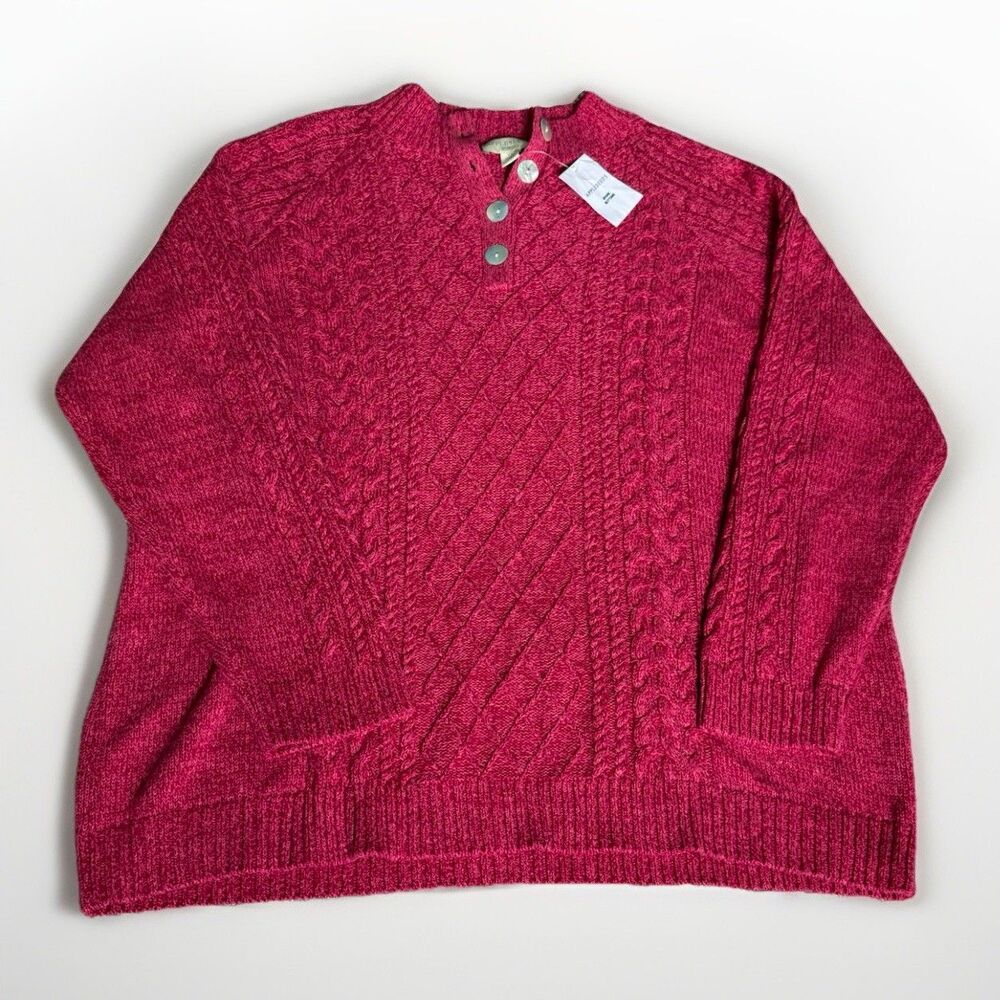 NWT Appleseeds Women’s Sweater Sz 1X Cable Knit Heavyweight Fisherman’s Red